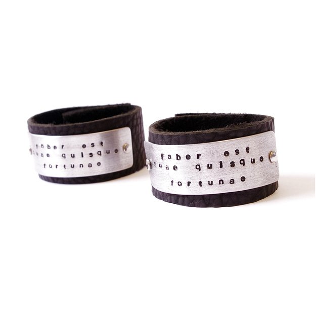 Personalized wide leather bracelet with Your text
